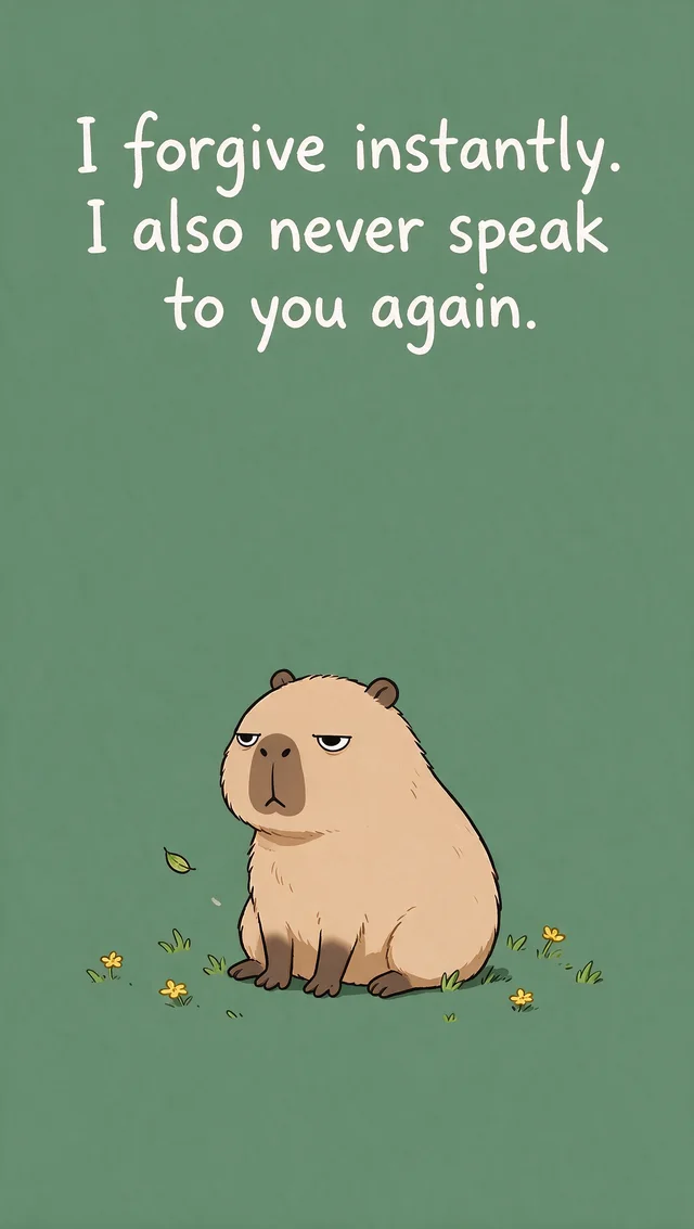 Meme: I forgive instantly. I also never speak to you again.